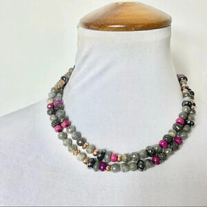 Gray, magenta, pewter & rose gold necklace
